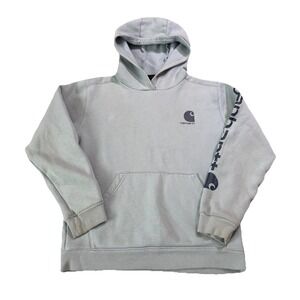 Carhartt Kids Youth Blue Spellout Hoodie Casual Outdoors Gorpcore Hunt L 14/16